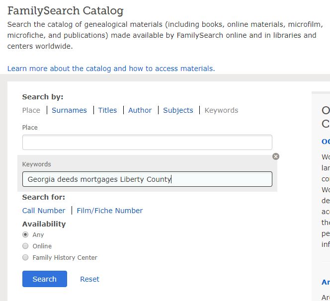 FamilySearch Catalog Search Page