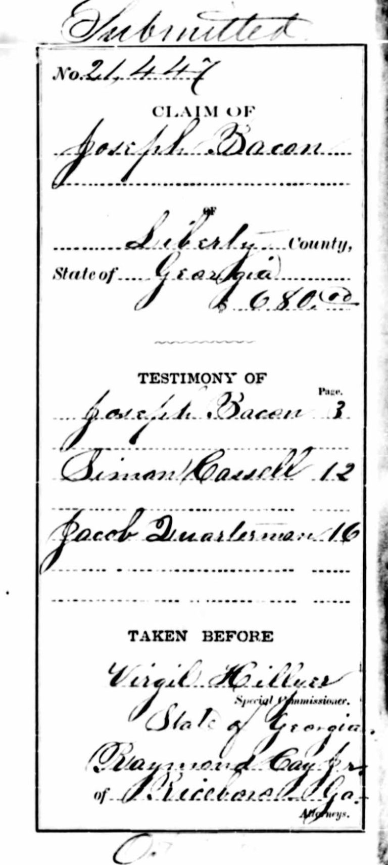 Joseph Bacon SCC claim cover page