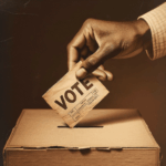 Image of a black man's hand casting a ballot